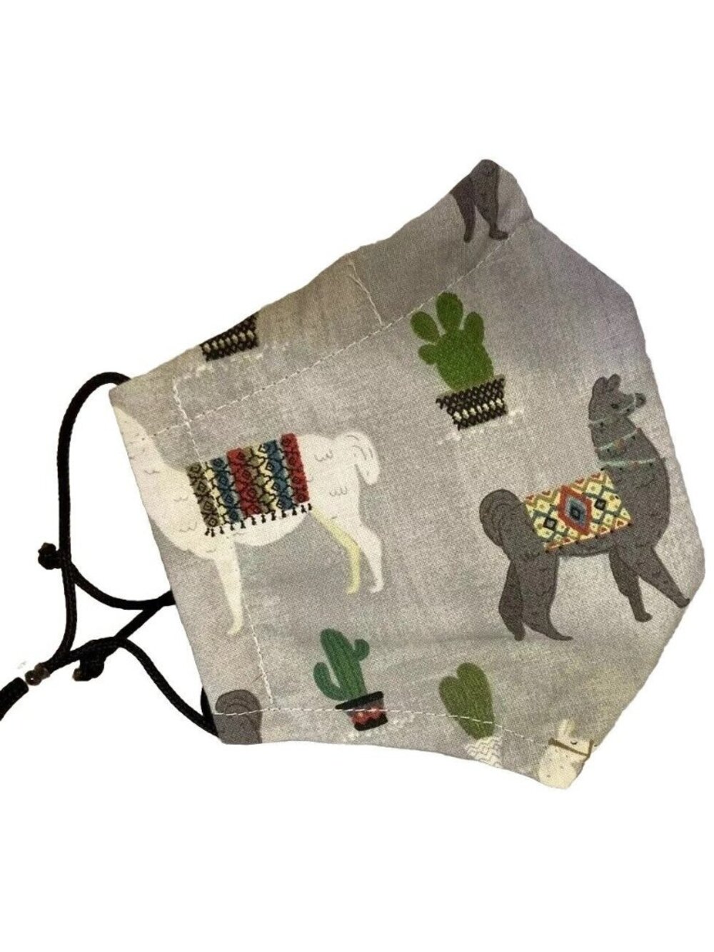 Alpaca Llama Handmade Face Mask Adjustable Gray Cotton Blend - Picture 2 of 5